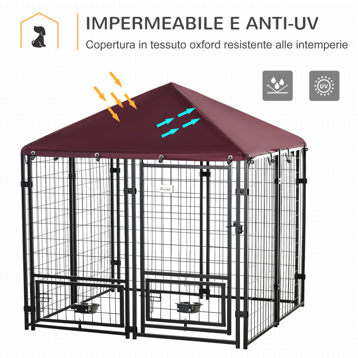 easycomfort easycomfort recinto per cani da esterno con serratura 2 ciotole girevoli e copertura rimovibile nero e rosso