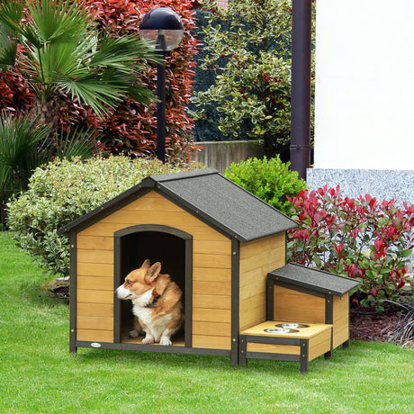 easycomfort cuccia per cani taglia media con 2 porta ciotole box esterno e tetto in bitume 130x93x92cm