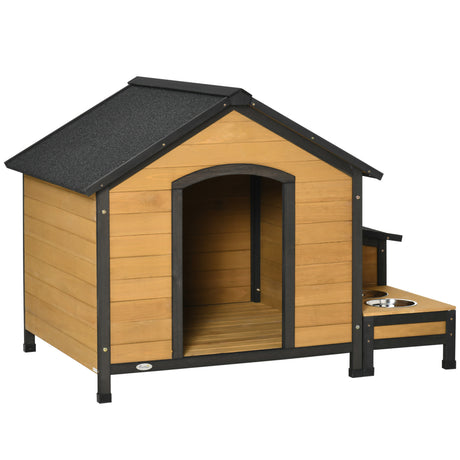 easycomfort cuccia per cani taglia media con 2 porta ciotole box esterno e tetto in bitume 130x93x92cm