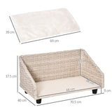 easycomfort easycomfort cuccia per cani e gatti rialzata in rattan con cuscino lavabile bianco lettino per animali da interno 70 5x40x37 5cm beige