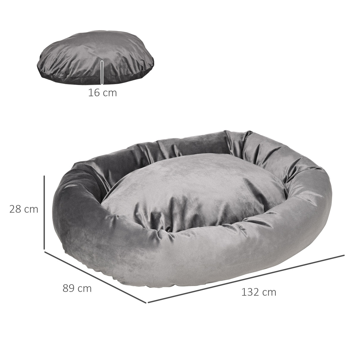 easycomfort easycomfort cuccia per cani imbottita con bordi rialzati e rivestimento sfoderabile 132x89x28cm grigio scuro