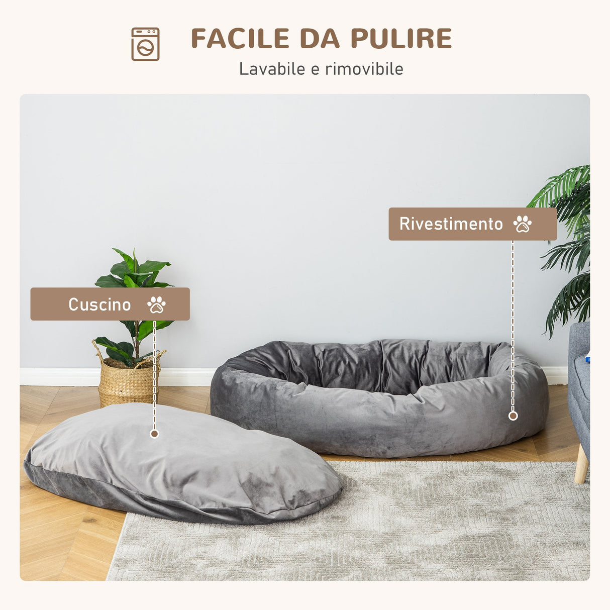 easycomfort easycomfort cuccia per cani imbottita con bordi rialzati e rivestimento sfoderabile 132x89x28cm grigio scuro