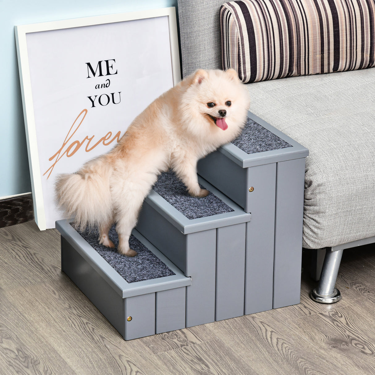 easycomfort scaletta per cani a 3 gradini con tappeto antiscivolo e spazio interno 40.5x44.5x38cm grigio