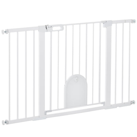 easycomfort cancelletto per cani estensibile con porta a chiusura automatica in metallo e abs 75 131x76 cm bianco