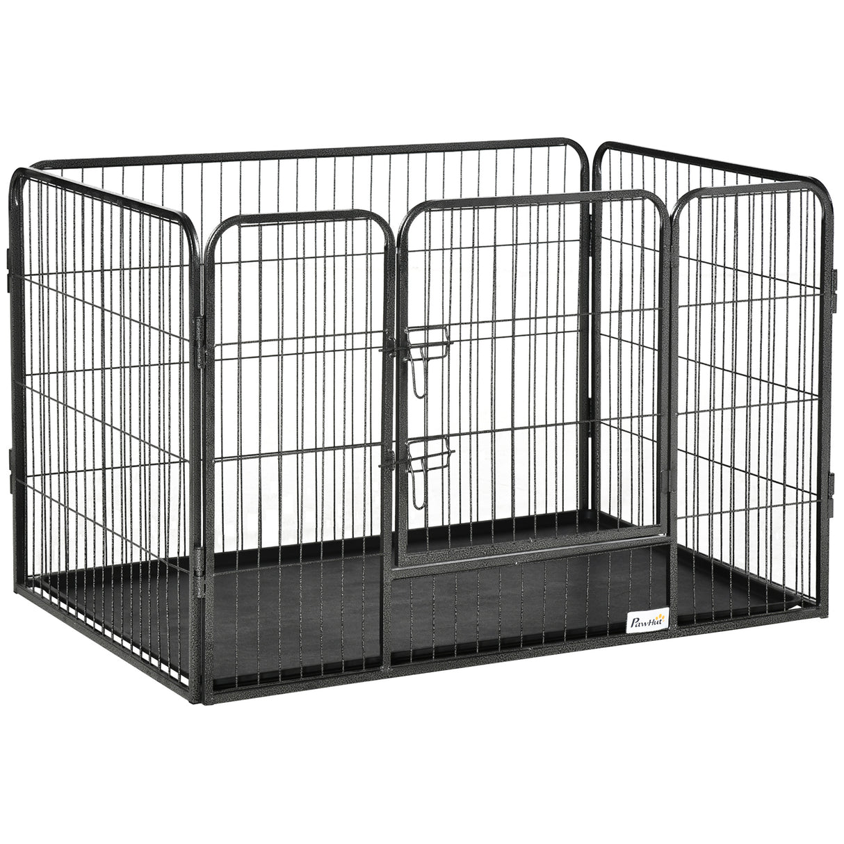 easycomfort box per cani recinzione in metallo per animali con 4 pannelli porta con doppio blocco e vassoio sul fondo 109x74x71cm grigio