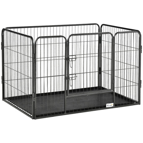 easycomfort box per cani recinzione in metallo per animali con 4 pannelli porta con doppio blocco e vassoio sul fondo 109x74x71cm grigio