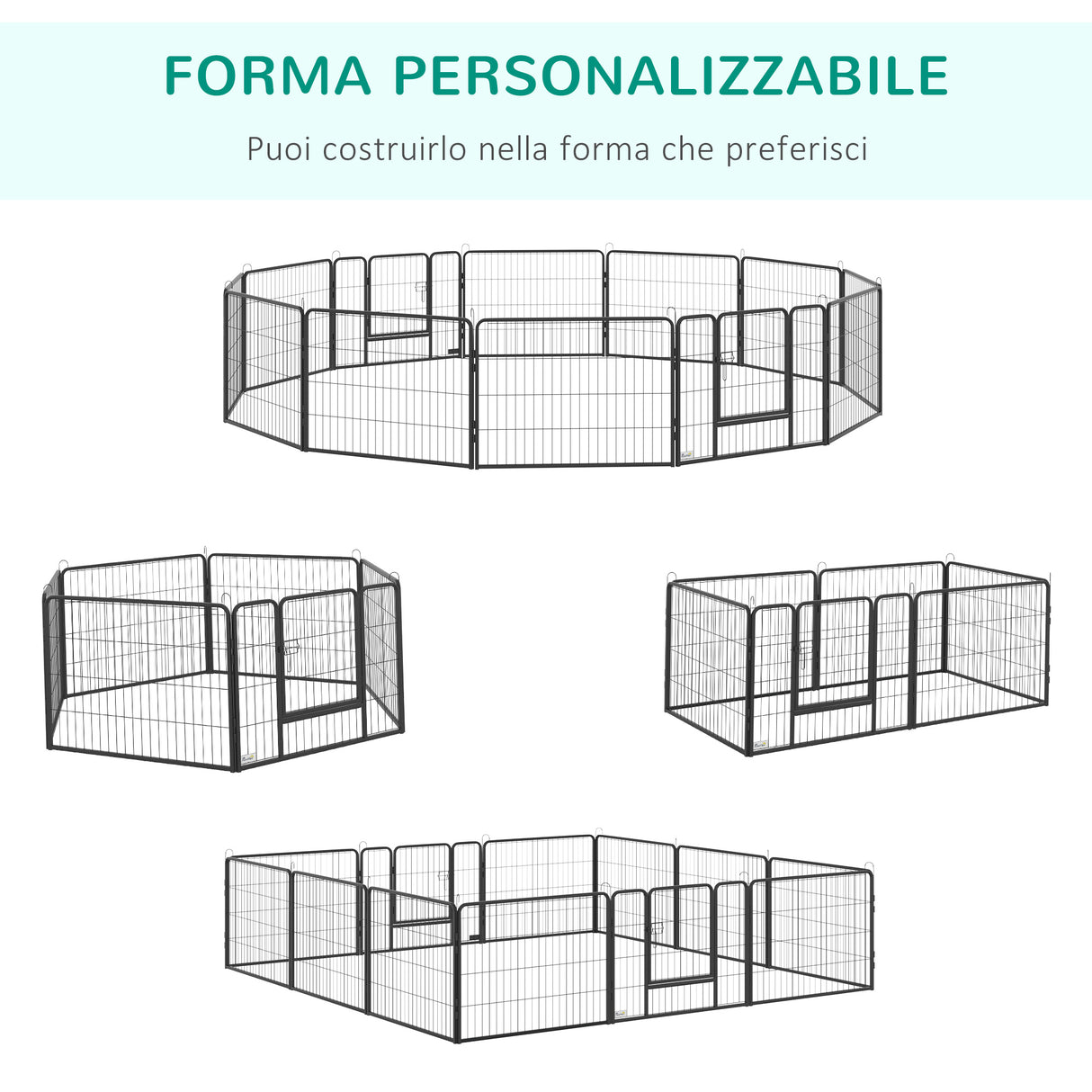 easycomfort recinto per cani e animali domestici con 12 pannelli modulabili in acciaio e 2 ingressi 80x1.5x60cm nero