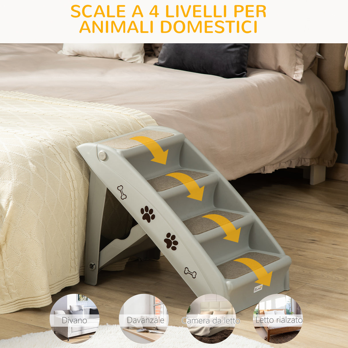 easycomfort scaletta per cani pieghevole con 4 gradini antiscivolo animali fino 20kg grigio
