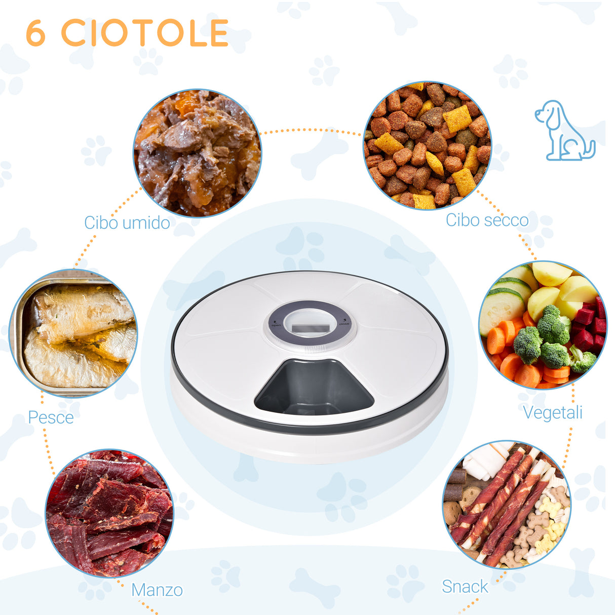 easycomfort easycomfort distributore automatico cibo cani e gatti 6 pasti ciotole con timer e display led a batterie dispenser cibo per piccoli animali con musica