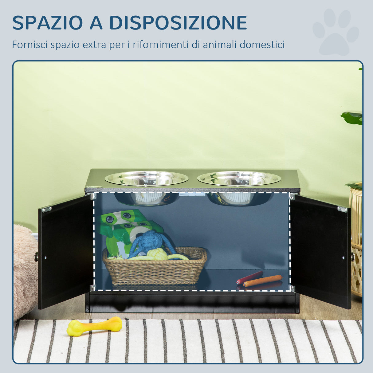 easycomfort ciotola per cani rialzata con vano contenitore 2 ciotole in acciaio inox rimovibili 60x30x35.5cm nero