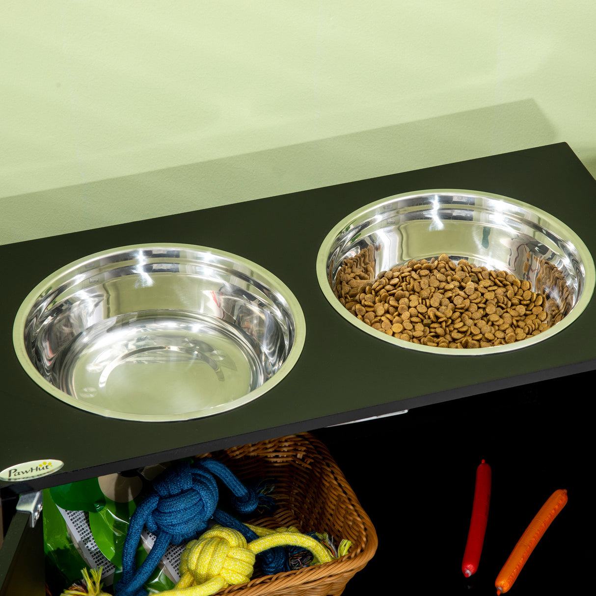 easycomfort ciotola per cani rialzata con vano contenitore 2 ciotole in acciaio inox rimovibili 60x30x35.5cm nero