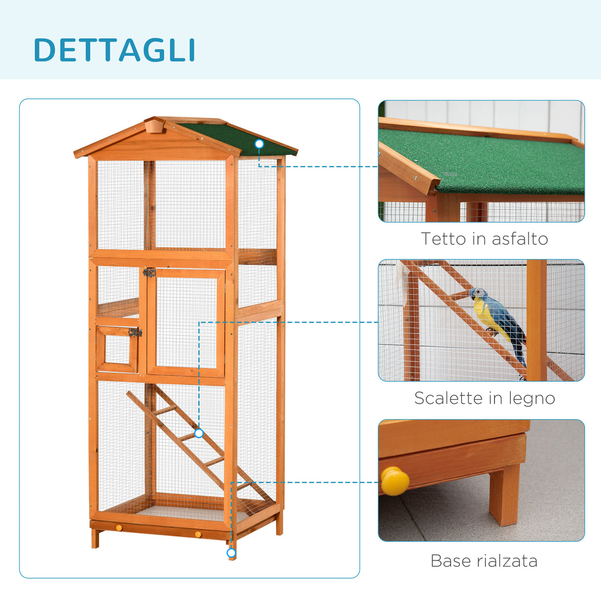 easycomfort easycomfort gabbia per uccelli alta 165cm in legno da esterno con 2 porte e vassoio estraibile arancione
