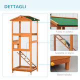 easycomfort easycomfort gabbia per uccelli alta 165cm in legno da esterno con 2 porte e vassoio estraibile arancione