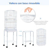 easycomfort easycomfort gabbia per uccelli voliera in metallo e acciaio con ruote trespoli e ciotole 46 5x36x157cm bianco