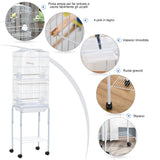 easycomfort easycomfort gabbia per uccelli voliera in metallo e acciaio con ruote trespoli e ciotole 46 5x36x157cm bianco