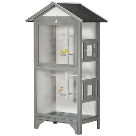 easycomfort voliera per uccelli da esterno in legno di abete 80.5x57x158.5cm grigio chiaro