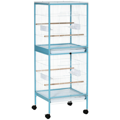 easycomfort gabbia per uccelli 2 in 1 voliera da interni con 4 ruote e vassoi estraibili 51.5x50x140cm