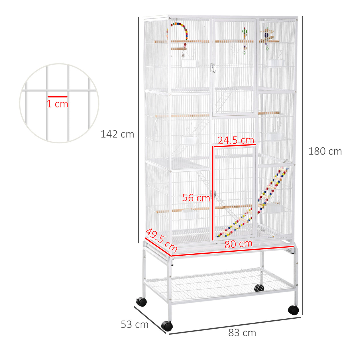 easycomfort easycomfort gabbia per uccelli in acciaio e pp con posatoi giochi contenitori per cibo e vassoio 83x53x180 cm bianco