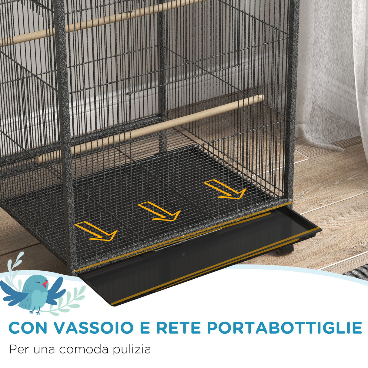 easycomfort easycomfort gabbia per uccelli in acciaio e pp con 5 porte 2 posatoi e vassoio estraibile 48x46x74 cm grigio