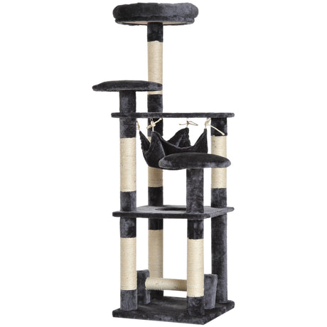 easycomfort easycomfort albero tiragraffi per gatti a 4 livelli in peluche sisal naturale grigio 40x40x132cm