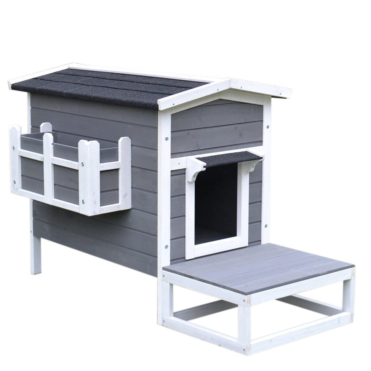 easycomfort easycomfort cuccia da esterno rialzata con balconcino e tetto impermeabile in legno grigio 83x66.5x74.7cm