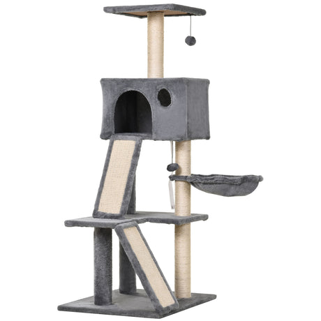 easycomfort easycomfort albero tiragraffi accessoriato con cuccia lettino sospeso e 2 pedane in peluche grigio