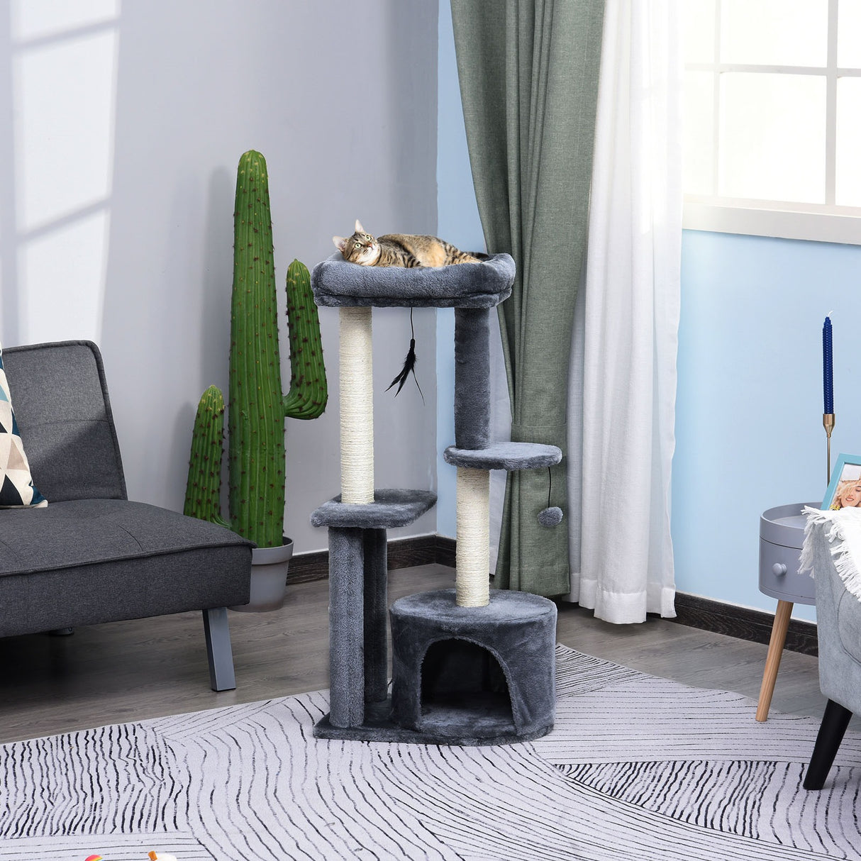easycomfort easycomfort tiragraffi per gatti con cuccia posatoio e 2 ripiani bianco e grigio 48x35x100cm