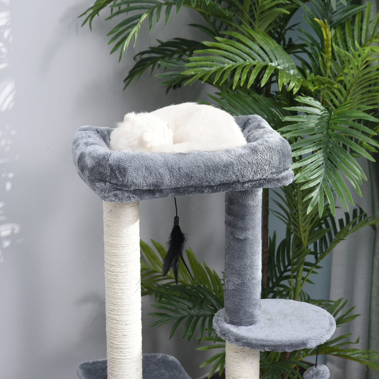 easycomfort easycomfort tiragraffi per gatti con cuccia posatoio e 2 ripiani bianco e grigio 48x35x100cm