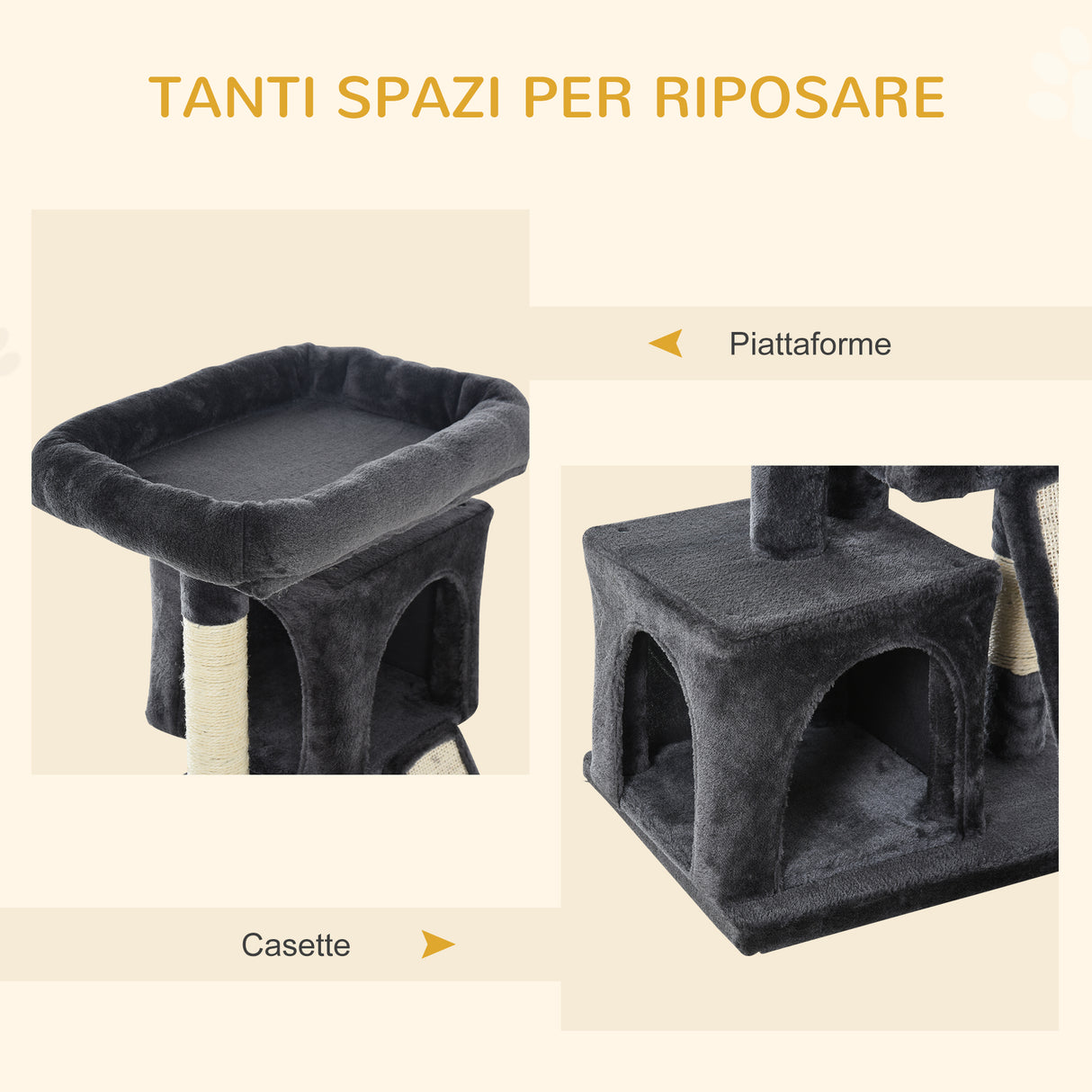 easycomfort albero tiragraffi per gatti con pali in sisal lettino e 2 casette 59x39x83cm grigio scuro