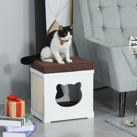 easycomfort easycomfort cuccia per gatti in legno con 2 cuscini e tiragraffi rimovibili bianco