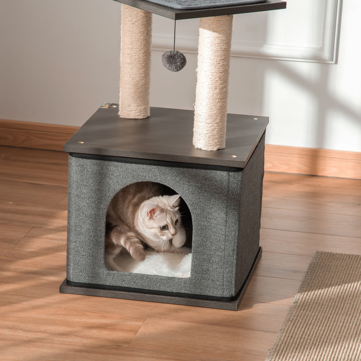 easycomfort easycomfort albero tiragraffi per gatti con casetta lettino e pali in sisal 40x40x104cm grigio