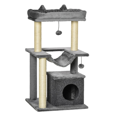 easycomfort easycomfort albero tiragraffi con corde sisal casetta e amaca rivestimento peluche e feltro altezza 100cm grigio