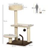 easycomfort albero tiragraffi per gatti con palo in sisal posatoio e palline da gioco in truciolato e peluche 44x38x74 cm