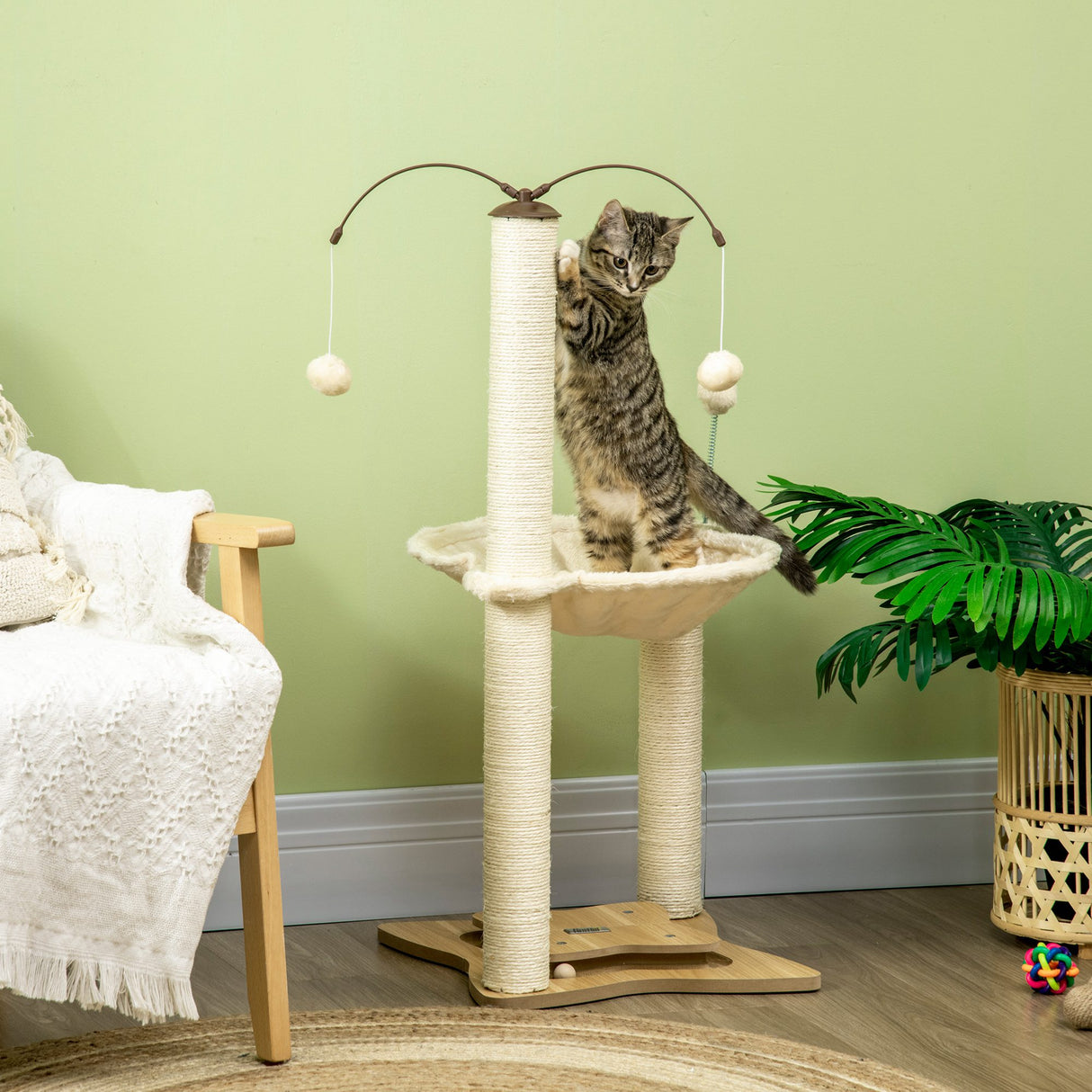 easycomfort albero tiragraffi per gatti max 5kg con amaca palline da gioco e pali in sisal 53.5x53.5x90 cm beige