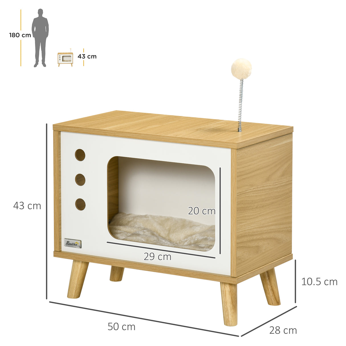 easycomfort casetta per gatti in truciolato a forma di televisore con cuscino e pallina giocattolo 50x28x43 cm