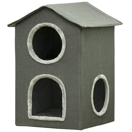 easycomfort easycomfort casetta per gatti a due livelli con cuscini lavabili 3 entrate 42x46x59 5 cm grigio