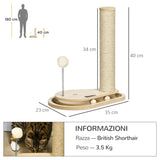easycomfort tiragraffi per gatti 4kg max in truciolato e iuta con palline da gioco incluse 35x23x40 cm color rovere