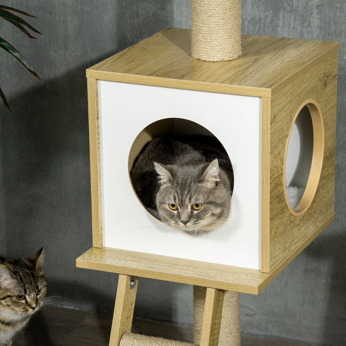 easycomfort albero per gatti in truciolato ad altezza regolabile con tiragraffi casetta amaca e pallina 40x40x225 285 cm