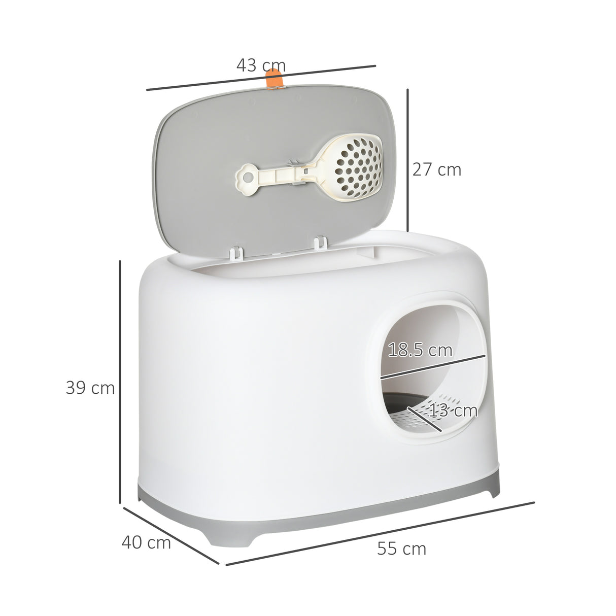 easycomfort lettiera per gatti apribile in pp con paletta e coperchio inclusi 55x40x39cm bianca e grigia
