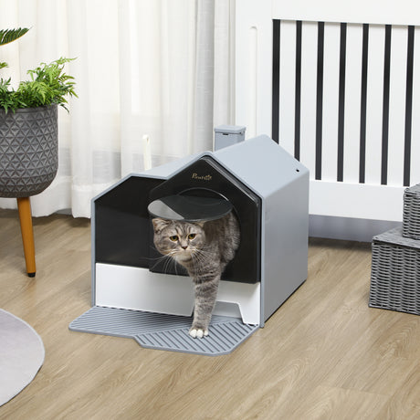 easycomfort lettiera per gatti chiusa con vassoio estraibile tappetino e paletta inclusi 47x45x42cm grigio