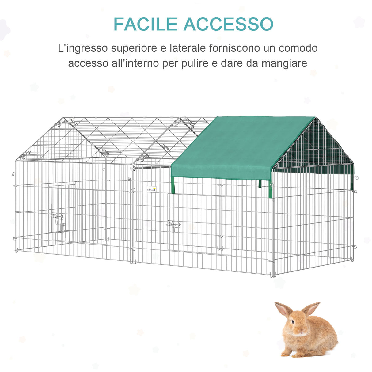 easycomfort recinto per animali con telo di copertura in acciaio con porte 220x103x103cm