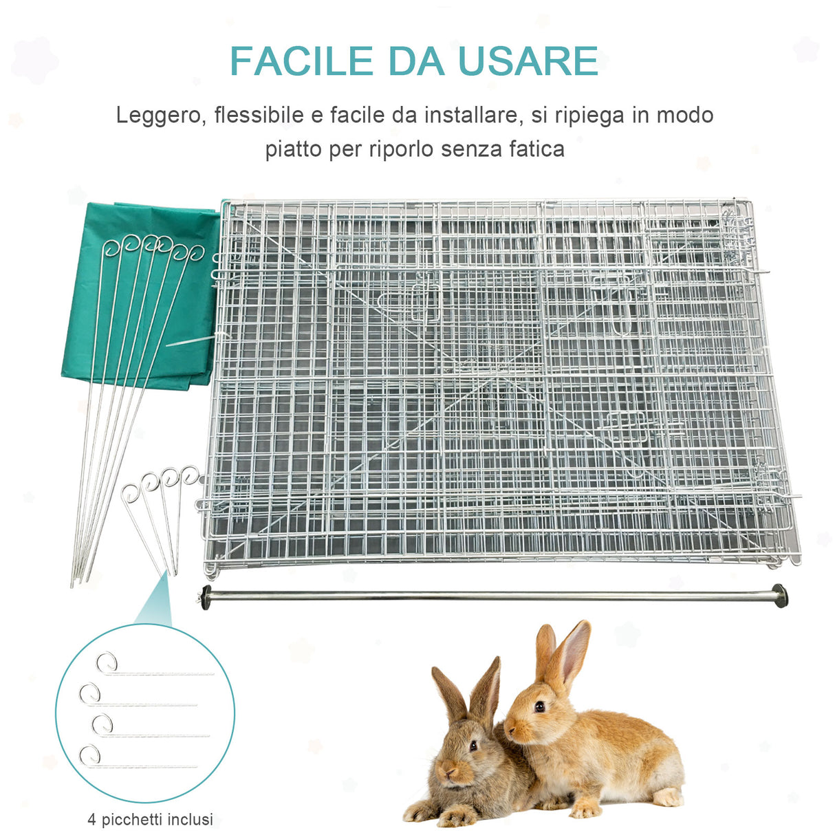 easycomfort recinto per animali con telo di copertura in acciaio con porte 220x103x103cm