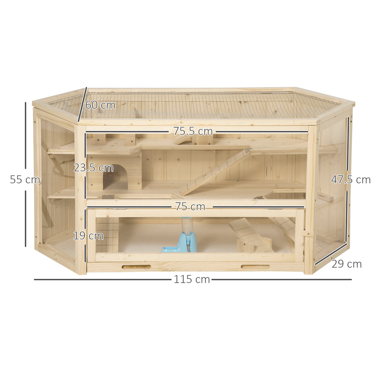 easycomfort casetta per criceti in legno a 3 livelli casa per criceti e piccoli roditori con tetto apribile e parete trasparente 115x60x55cm
