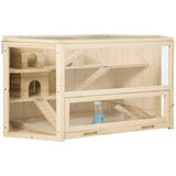 easycomfort casetta per criceti in legno a 3 livelli casa per criceti e piccoli roditori con tetto apribile e parete trasparente 115x60x55cm