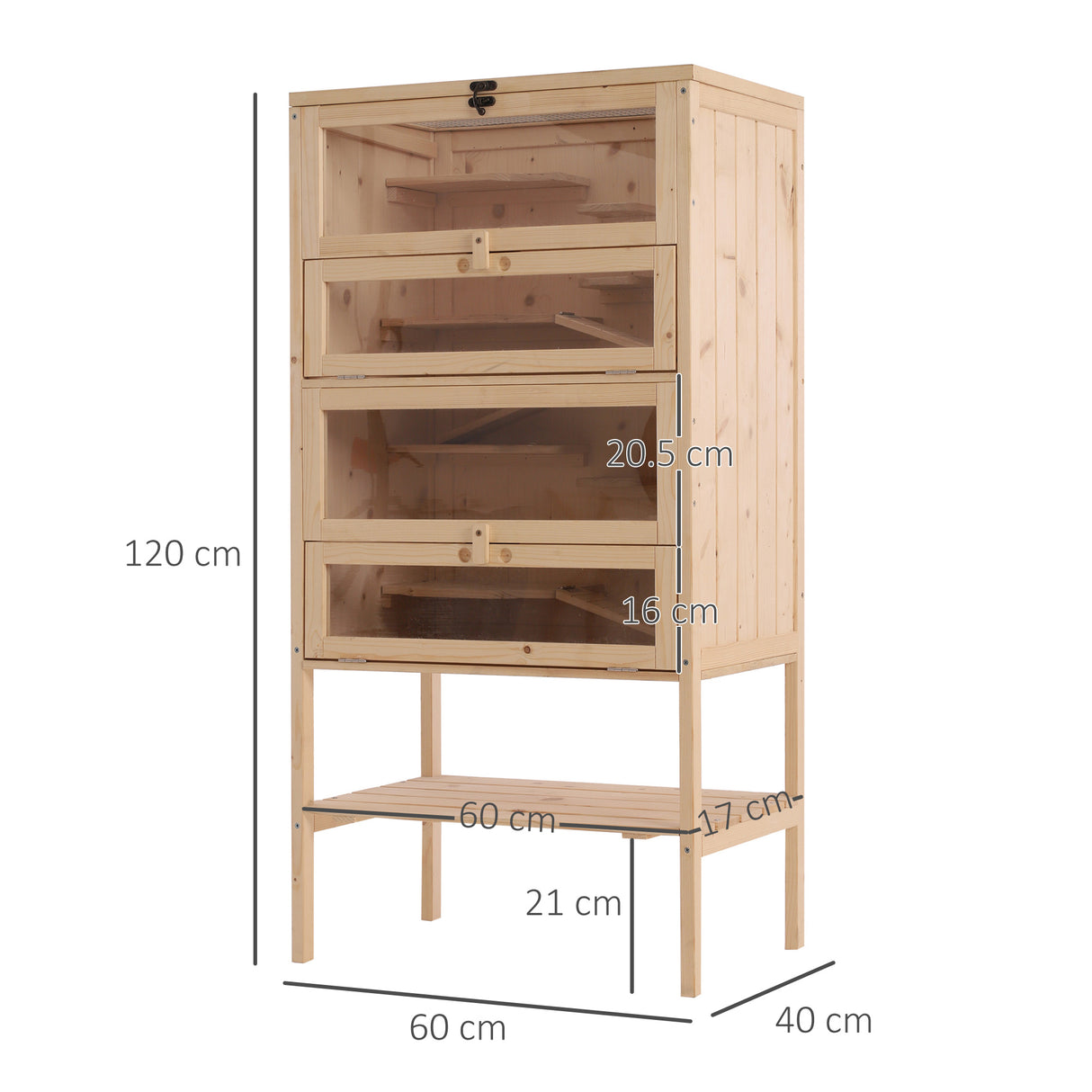 easycomfort easycomfort gabbia per roditori e criceti a 4 ripiani con tetto apribile in legno 60x40x120cm