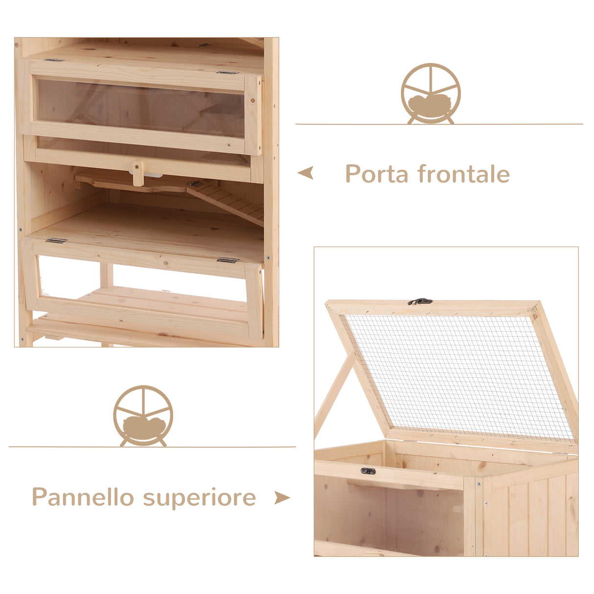 easycomfort easycomfort gabbia per roditori e criceti a 4 ripiani con tetto apribile in legno 60x40x120cm