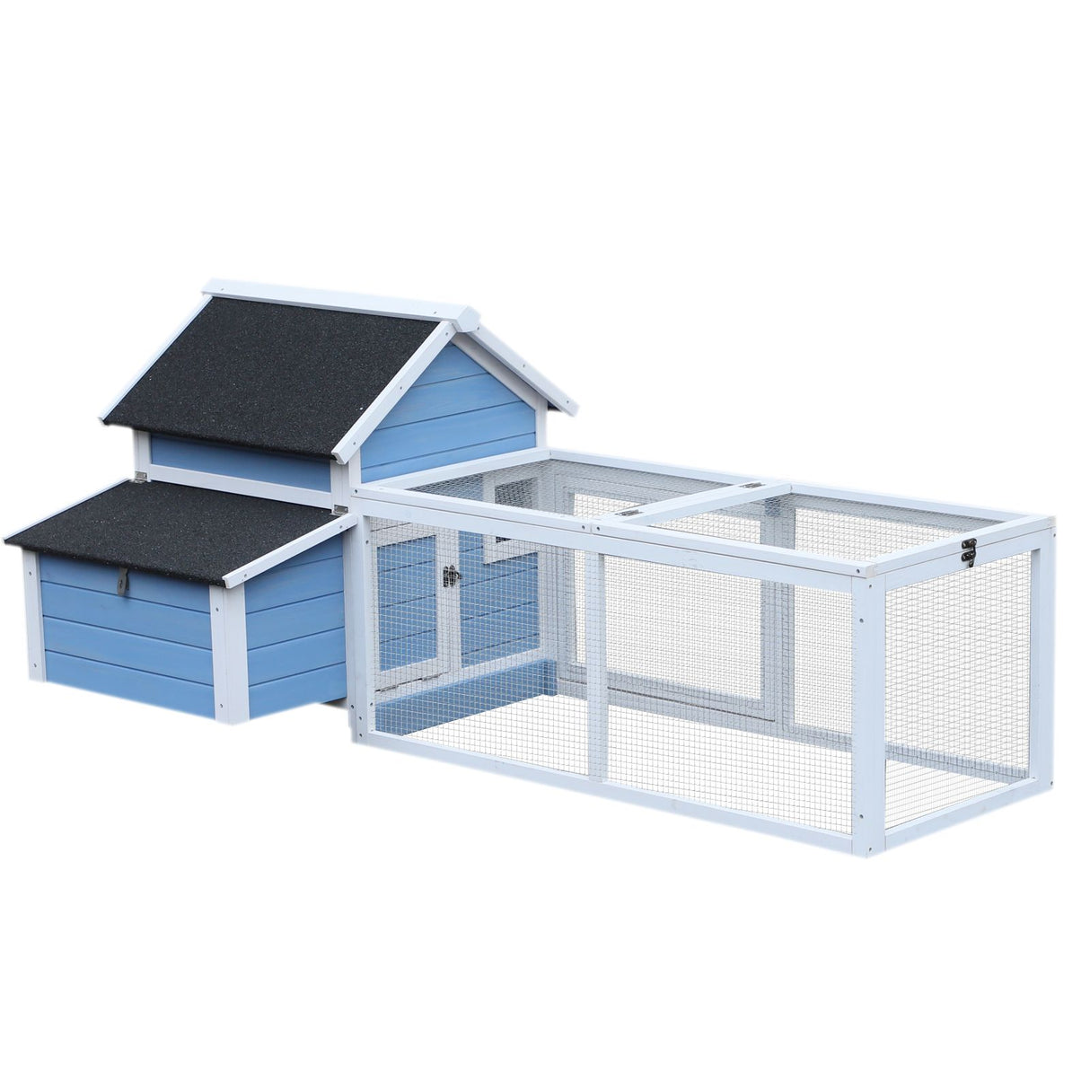 easycomfort easycomfort pollaio da giardino per galline con corsa vassoio di nidificazione rimovibile in legno bianco e blu 180x90.1x78.6cm