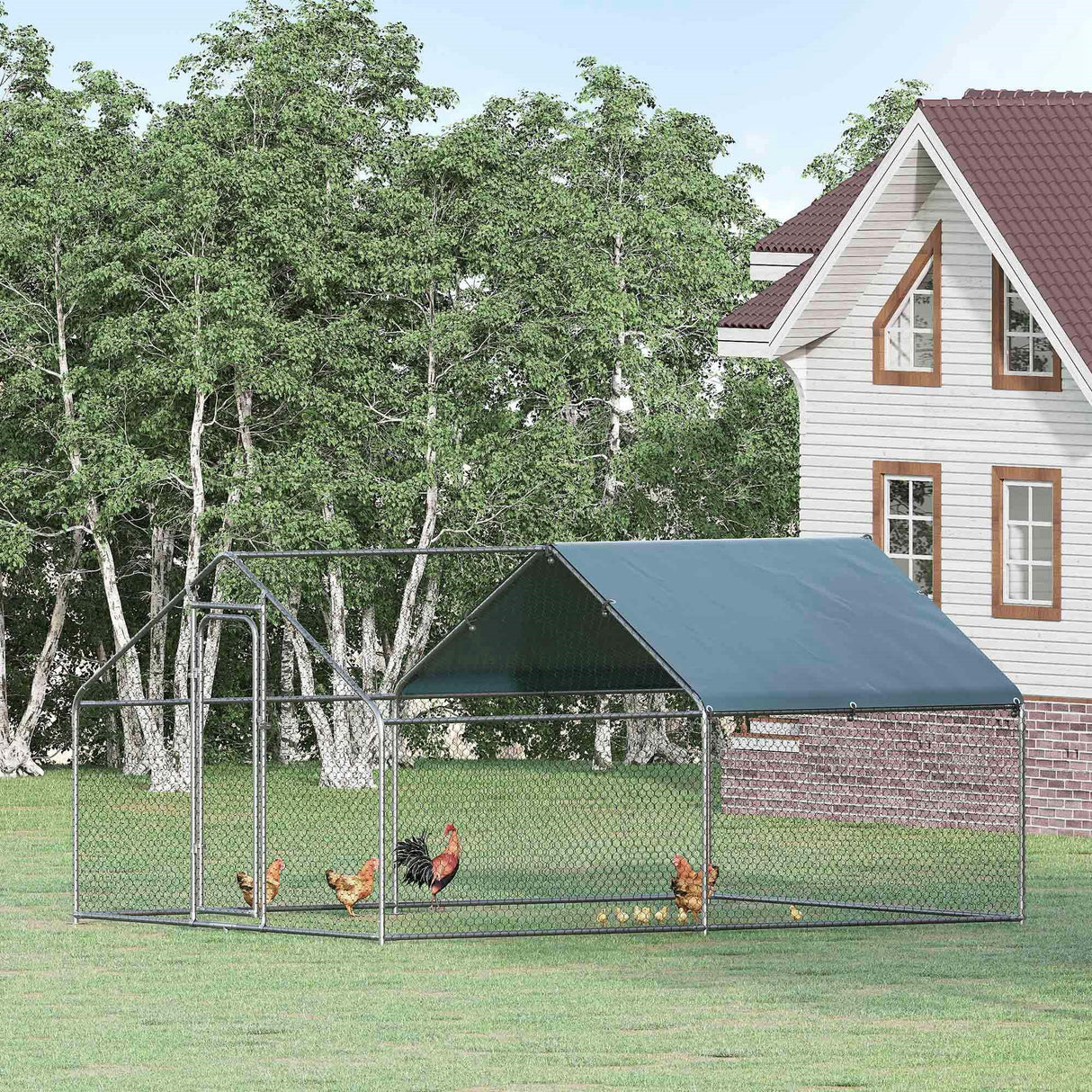 easycomfort easycomfort pollaio per galline da esterno in metallo con copertura in tessuto oxford 300x400x195 cm argento