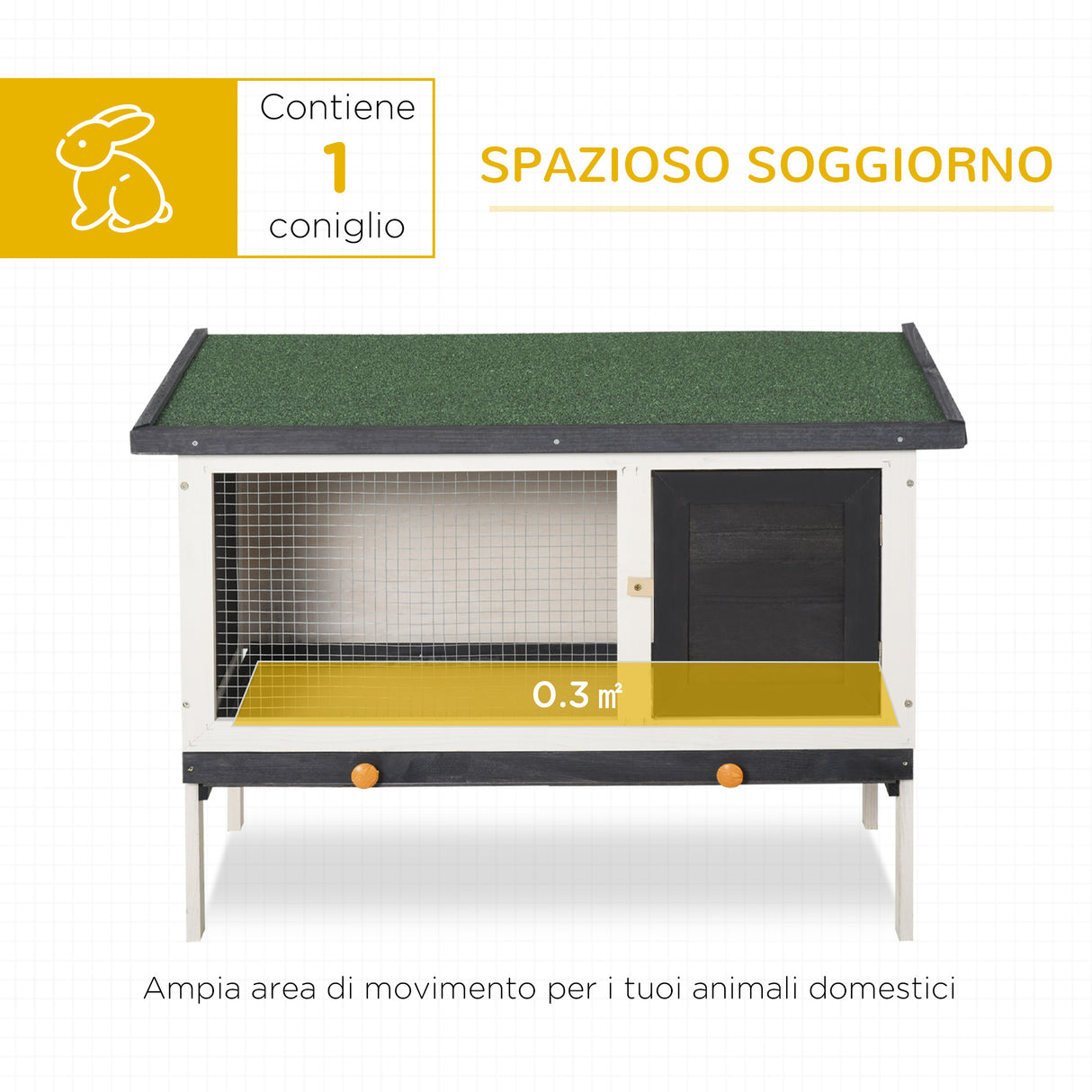 easycomfort conigliera in legno di abete da esterno con vassoio estraibile tetto apribile in bitume e rete metallica 90x45x65cm nera bianca e verde