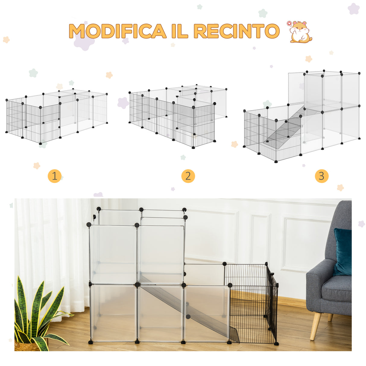 easycomfort easycomfort recinto modulare per conigli e animali di piccole dimensioni 27 pannelli acciaio e resina nero